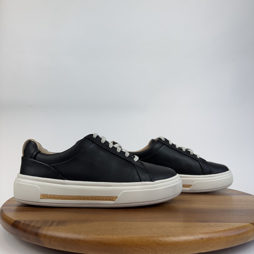 New Womens Clarks Hollyhock Black Leather Platform Comfort Casual Sneaker Size 8